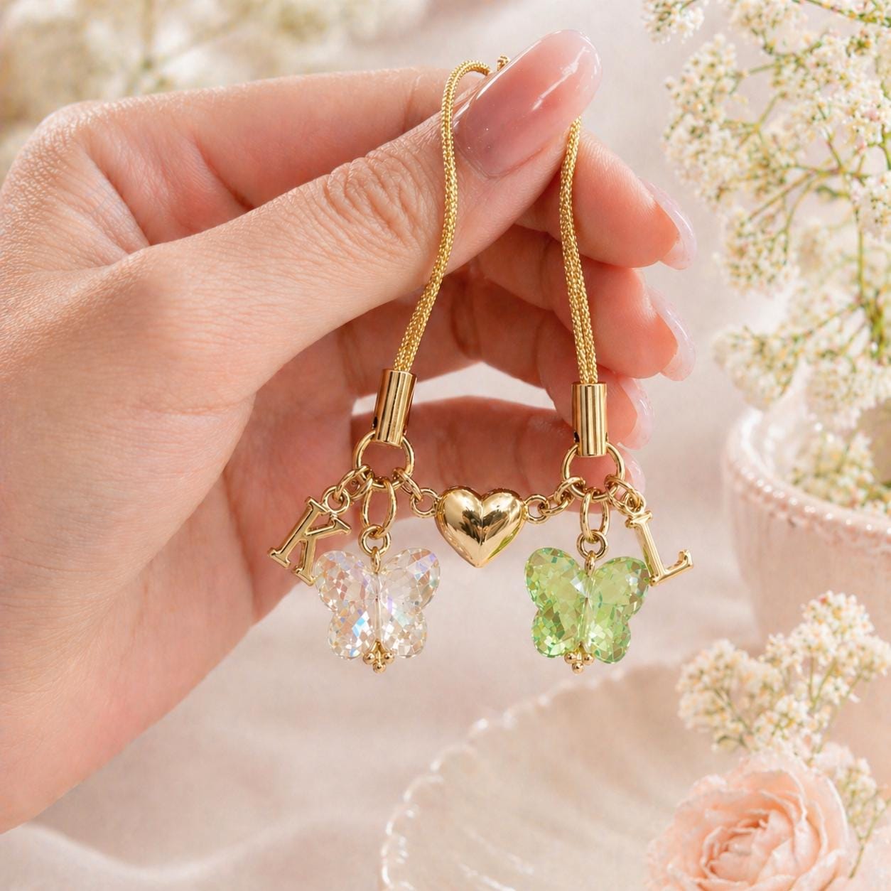 Personalized Gold Magnetic Butterfly Keychain Set